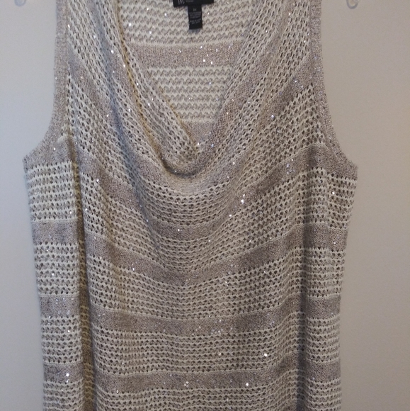 INC beige and white sequin sweater top - Picture 3 of 6